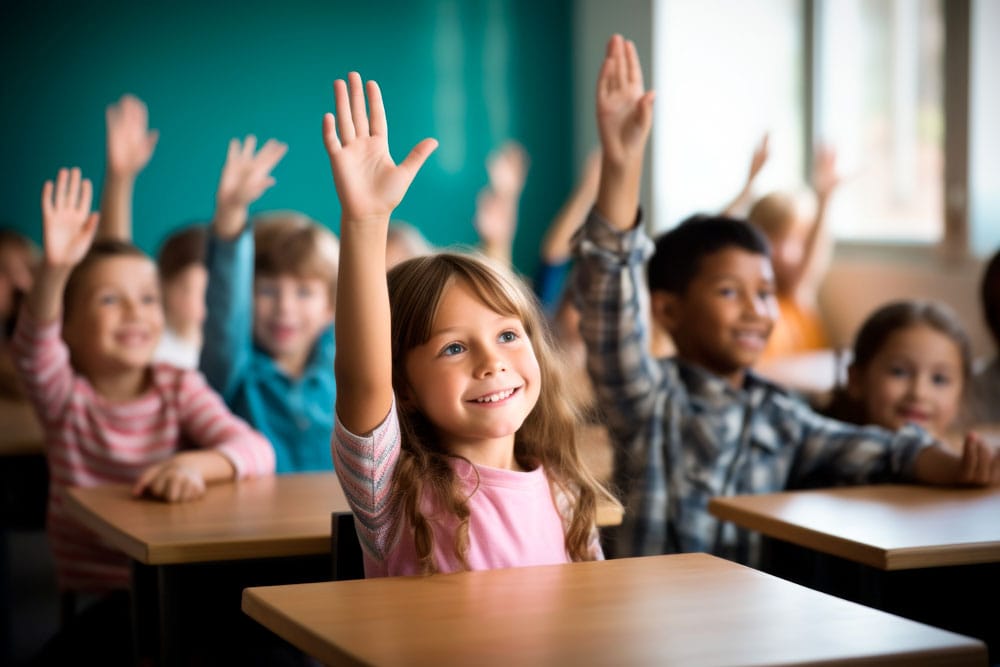epanouissement-scolaire Enfant à l'école content de pouvoir participer au cour